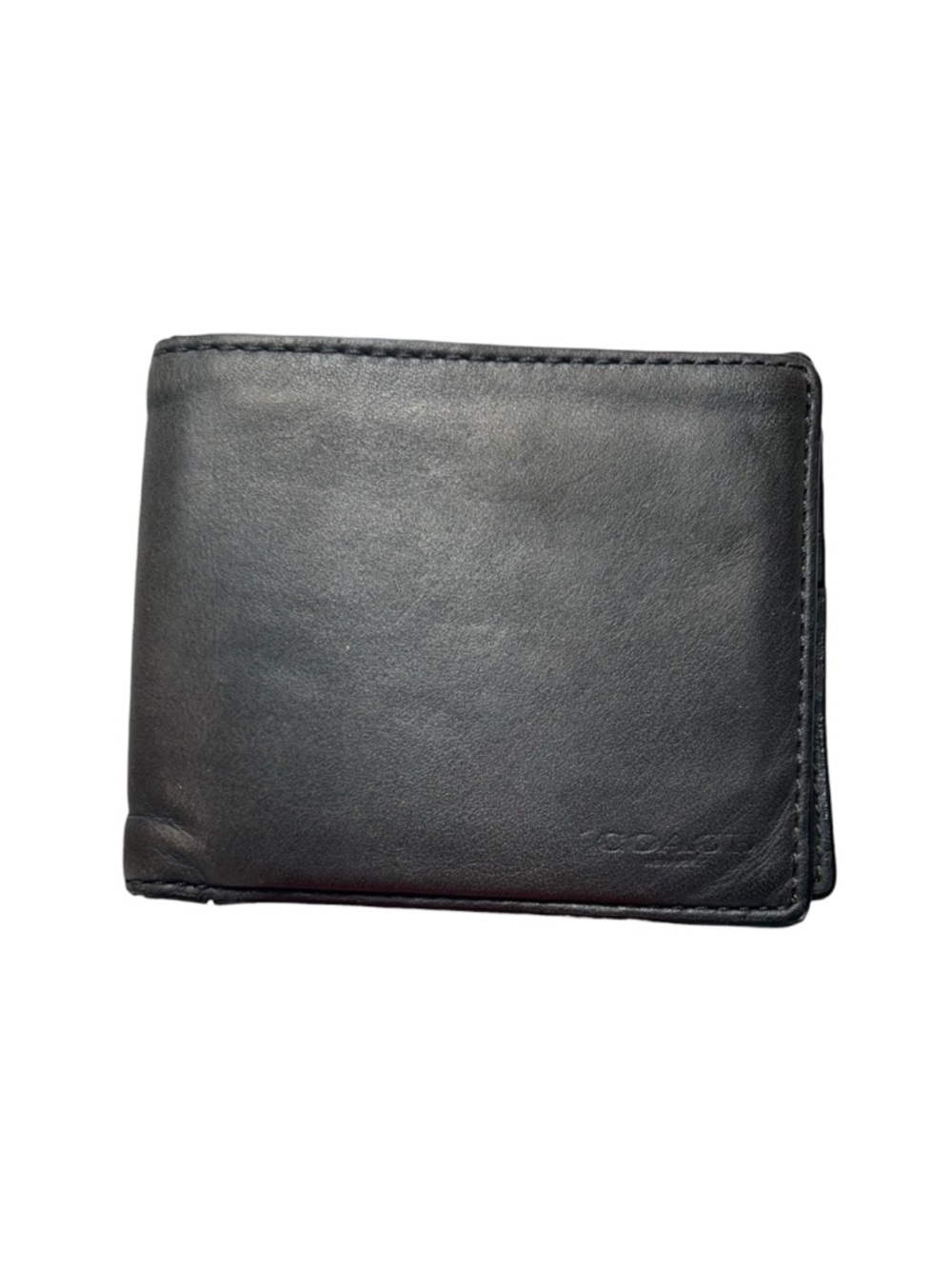 Coach Men’s Bi-fold Dark Gray Card/Bill Slim Leather Wallet w Monogram EUC